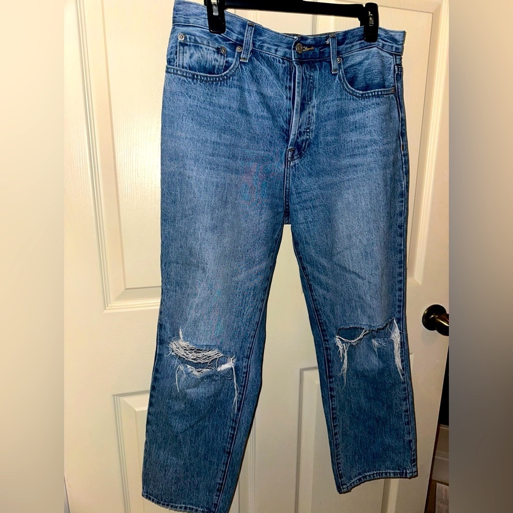 Pistola women’s Charlie High Rise Straight Wallace Wash Distressed knee Jeans 29